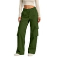 thumbnail image 1 of dGslk Women High Waist Cargo Pants Loose Fit Drawstring Waist Casual Trousers with Multiple Pockets for Daily Wear Travel Work Army Green L, 1 of 2
