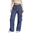 thumbnail image 1 of dGslk Women High Waist Cargo Pants Loose Fit Drawstring Waist Casual Trousers with Multiple Pockets for Daily Wear Travel Work Navy L, 1 of 2