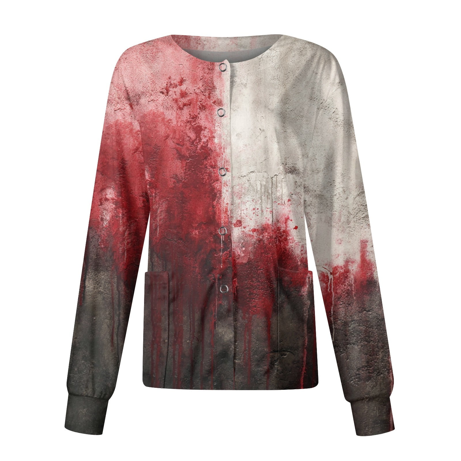 dGslk Women Long Sleeve Pattern Pocket Working Stand up Collar Single dGslk Women Long Sleeve Pattern Pocket Working Stand up Collar Single