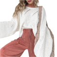 thumbnail image 1 of dGslk Women Loose Knit Sweater Long Sleeve Pullover Lightweight Cropped Top Casual Oversized Jumper Soft Breathable Design White L, 1 of 4