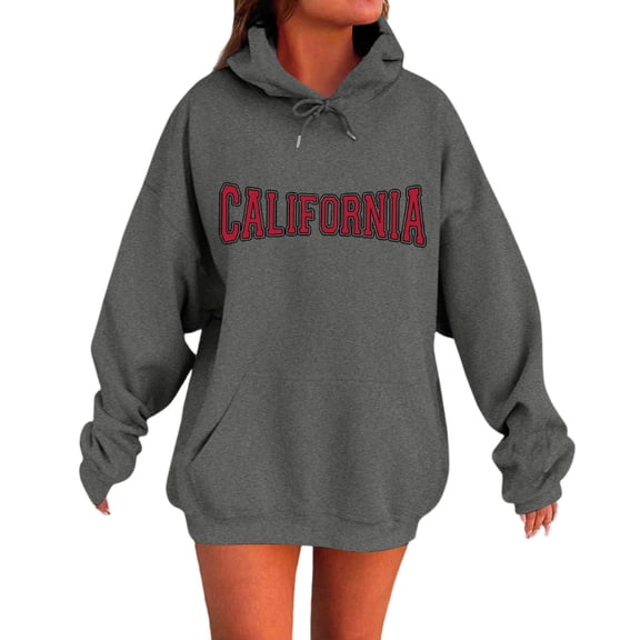 dGslk Women's Casual Hooded Long-sleeved Printed Letter Baseball Jacket Plus Velvet And Thick Warm Sweatshirt Dark Gray M