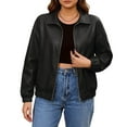 thumbnail image 1 of dGslk Women's Casual Long-Sleeved Solid Color PU Motorcycle Leather Jacket Black M, 1 of 2