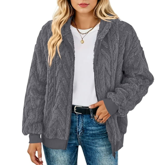 dGslk Women’s Casual Open Front Fuzzy Cardigan Long Sleeve Soft Knit Sweater Jacket for Autumn and Winter Layering Comfort Dark Gray M