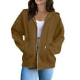 thumbnail image 1 of dGslk Women's Casual Zip Up Hoodie Jacket with Pockets, Long Sleeve Lightweight Sweatshirt for Spring and Fall, Fashionable Loose Fit Outerwear Brown XL, 1 of 2