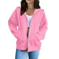 thumbnail image 1 of dGslk Women's Casual Zip Up Hoodie Jacket with Pockets, Long Sleeve Lightweight Sweatshirt for Spring and Fall, Fashionable Loose Fit Outerwear Pink M, 1 of 2