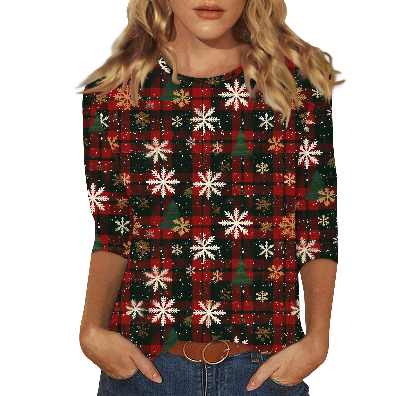 dGslk Women’s Christmas Santa Claus Print Casual Crew Neck Top ...