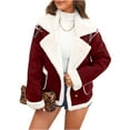 thumbnail image 1 of dGslk Women’s Faux Shearling Suede Jacket with Lapel Collar Warm Fleece Lined Winter Coat Stylish Purple Outerwear for Fall and Winter Deep Red L, 1 of 2