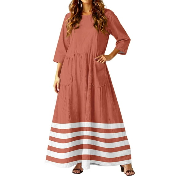 dGslk Women’s Floral Maxi Dress with 3/4 Sleeves, Lightweight Casual Loose Fit Summer Long Dress for Beach, Party, Vacation, and Daily Wear Vermilion F M