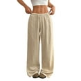 thumbnail image 1 of dGslk Women’s High Waist Loose Fit Wide Leg Casual Drawstring Pants Lightweight Breathable Elastic Waistband Lounge Trousers Beige M, 1 of 2