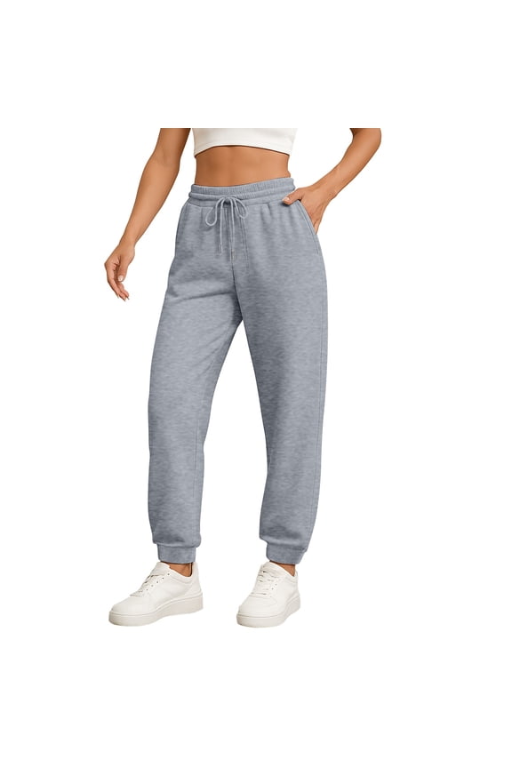 Women's High Waist Sweatpants with Drawstring, Casual Loose Fit Joggers Pants, Soft Comfy Lounge Pants for Workout, Running, Yoga Light Gray 2XL