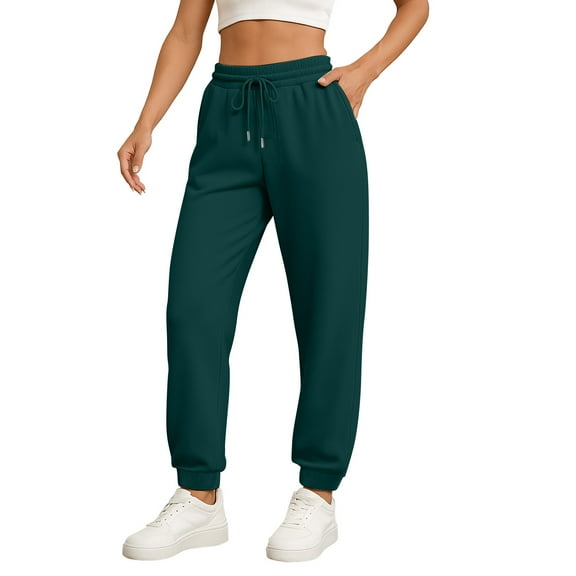 dGslk Women's High Waist Sweatpants with Drawstring, Casual Loose Fit Joggers Pants, Soft Comfy Lounge Pants for Workout, Running, Yoga Dark Green M
