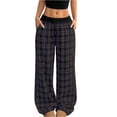 thumbnail image 1 of dGslk Women’s High Waist Wide Leg Plaid Pants Loose Fit Drawstring Waistband Casual Lounge Trousers for Daily Wear Yellow L, 1 of 2