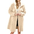 thumbnail image 1 of dGslk Women’s Long Fleece Coat with Quilted Design Button Closure Lapel Collar and Side Pockets for Autumn Winter Wear Beige L, 1 of 2