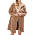 thumbnail image 1 of dGslk Women’s Long Fleece Coat with Quilted Design Button Closure Lapel Collar and Side Pockets for Autumn Winter Wear Khaki L, 1 of 2