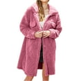 thumbnail image 1 of dGslk Women’s Long Fleece Coat with Quilted Design Button Closure Lapel Collar and Side Pockets for Autumn Winter Wear Watermelon Red L, 1 of 2