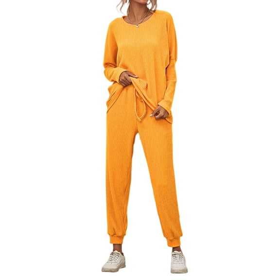 dGslk Women’s Long Sleeve Casual Two Piece Lounge Set Soft Pullover Top and Drawstring Jogger Pants Tracksuit for Daily Wear Yellow L