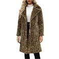 thumbnail image 1 of dGslk Women’s Long Sleeve Faux Fur Leopard Print Open Front Coat Mid Length Warm Outerwear Jacket with Pockets and Hood Green 2XL, 1 of 2