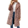 thumbnail image 1 of dGslk Women’s Long Sleeve Faux Fur Leopard Print Open Front Coat Mid Length Warm Outerwear Jacket with Pockets and Hood Pink 2XL, 1 of 2