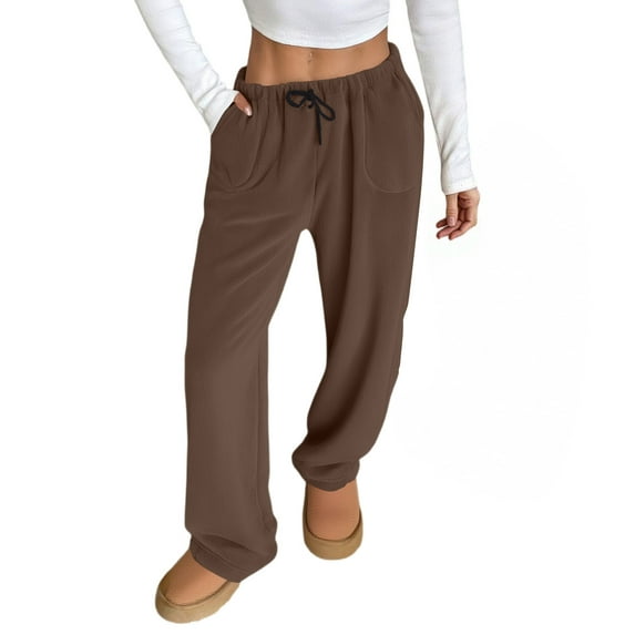 dGslk Women’s Loose Fit Wide Leg Sweatpants with Elastic Waistband and Drawstring Casual Lounge Pants with Pockets for Everyday Wear Brown 2XL