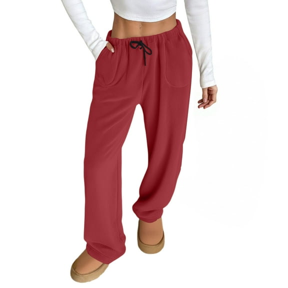 dGslk Women’s Loose Fit Wide Leg Sweatpants with Elastic Waistband and Drawstring Casual Lounge Pants with Pockets for Everyday Wear Wine S
