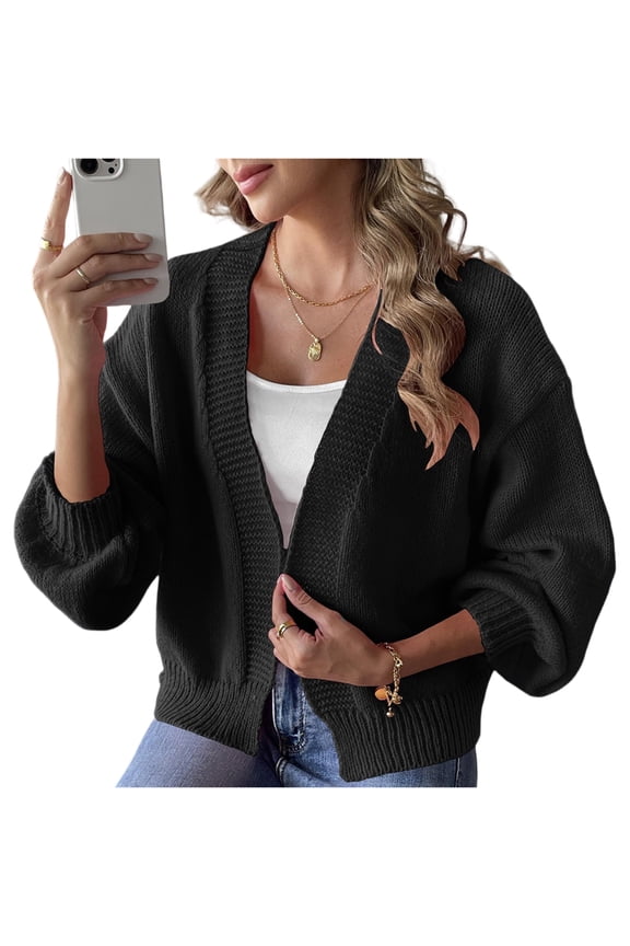 Women’s Open Front Knit Cardigan Sweater Soft Lightweight Loose Fit Long Sleeve Casual Outwear for Spring Fall Winter Black S