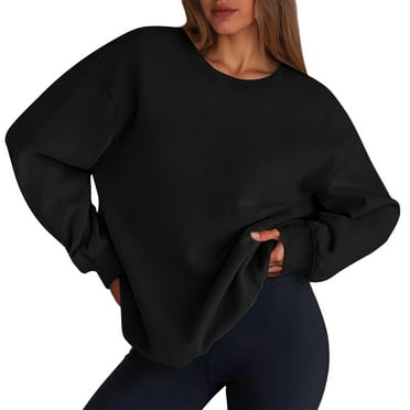 dGslk Women's Oversized Crewneck Sweatshirt Long Sleeve Pullover Soft Loose Fit Casual Solid Color Top for Fall Winter Black L