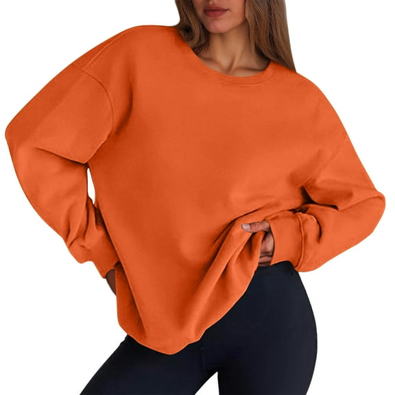 dGslk Women's Oversized Crewneck Sweatshirt Long Sleeve Pullover Soft Loose Fit Casual Solid Color Top for Fall Winter Saffron S