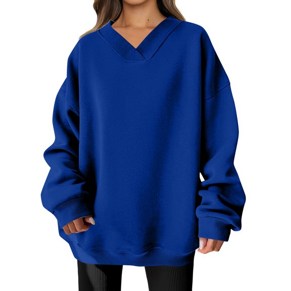 dGslk Women’s Oversized V Neck Pullover Sweater Long Sleeve Loose Fit Casual Knitwear Comfortable Soft Top for Daily Wear Blue 2XL