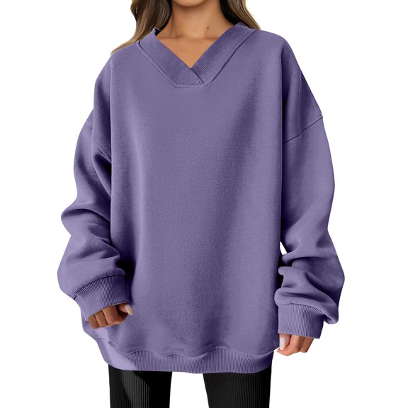 dGslk Women’s Oversized V Neck Pullover Sweater Long Sleeve Loose Fit Casual Knitwear Comfortable Soft Top for Daily Wear Light Purple 2XL