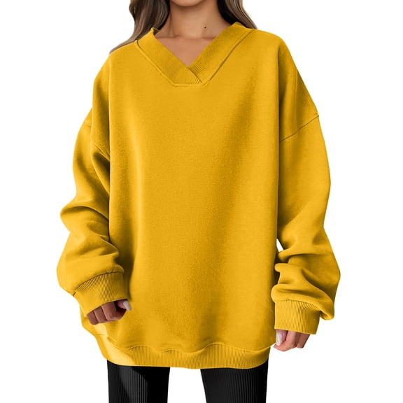 dGslk Women’s Oversized V Neck Pullover Sweater Long Sleeve Loose Fit Casual Knitwear Comfortable Soft Top for Daily Wear Yellow S