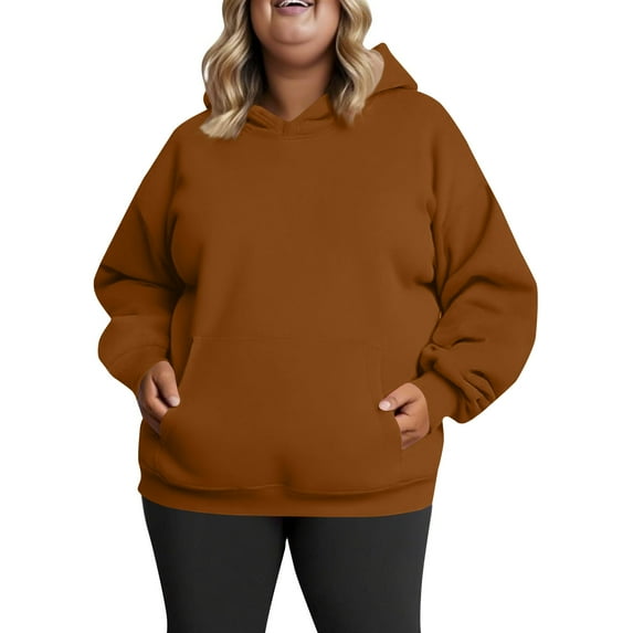 dGslk Women's Plus Size Fleece Hoodie Sweatshirt Casual Long Sleeve Pullover with Kangaroo Pocket Soft Warm Oversized Top Coffee L