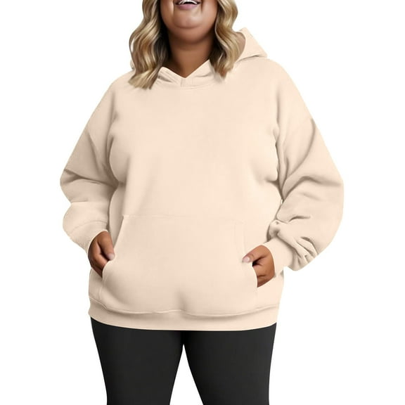 dGslk Women's Plus Size Fleece Hoodie Sweatshirt Casual Long Sleeve Pullover with Kangaroo Pocket Soft Warm Oversized Top Khaki 5XL