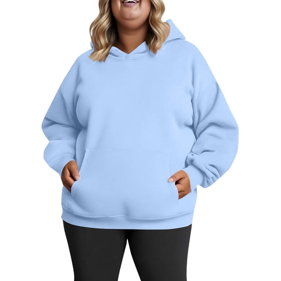 dGslk Women's Plus Size Fleece Hoodie Sweatshirt Casual Long Sleeve Pullover with Kangaroo Pocket Soft Warm Oversized Top Light Blue 5XL