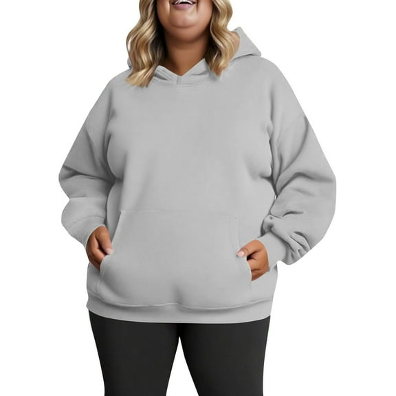 dGslk Women's Plus Size Fleece Hoodie Sweatshirt Casual Long Sleeve Pullover with Kangaroo Pocket Soft Warm Oversized Top Light Gray 4XL