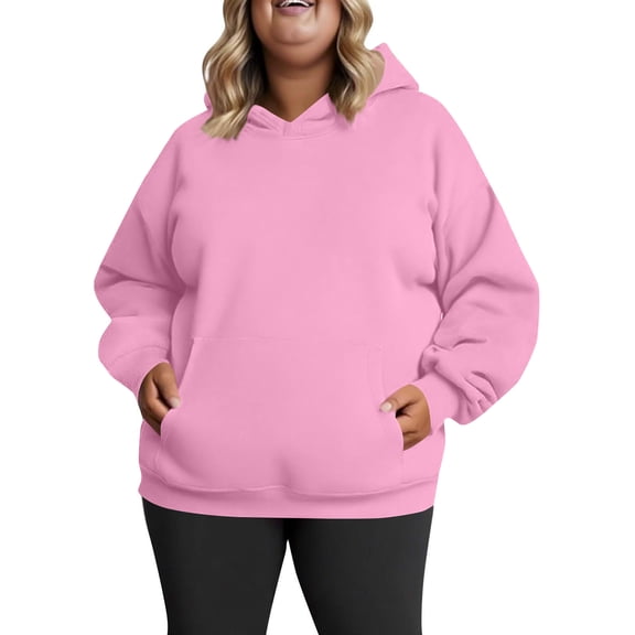 dGslk Women's Plus Size Fleece Hoodie Sweatshirt Casual Long Sleeve Pullover with Kangaroo Pocket Soft Warm Oversized Top Light pink L