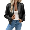 thumbnail image 1 of dGslk Women's Shiny Satin Bomber Jacket Lightweight Zip Up Casual Outerwear Long Sleeve Fashion Coat Black S, 1 of 2