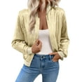 thumbnail image 1 of dGslk Women's Shiny Satin Bomber Jacket Lightweight Zip Up Casual Outerwear Long Sleeve Fashion Coat Gold L, 1 of 2