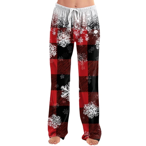 dGslk Women's Soft Pajama Pants with Festive Print Lightweight Drawstring Waist Sleepwear Lounge Bottoms for Comfortable Nights Deep Red B M