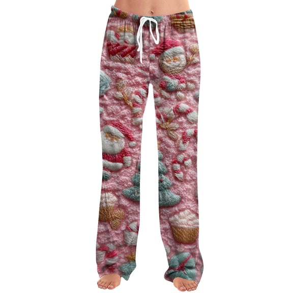 dGslk Women's Soft Pajama Pants with Festive Print Lightweight Drawstring Waist Sleepwear Lounge Bottoms for Comfortable Nights Pink C XL