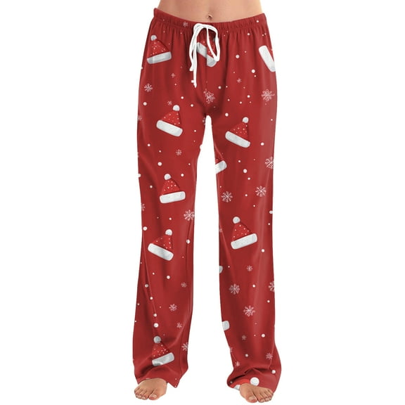 dGslk Women's Soft Pajama Pants with Festive Print Lightweight Drawstring Waist Sleepwear Lounge Bottoms for Comfortable Nights Red M