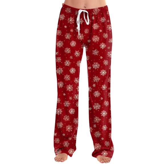 dGslk Women's Soft Pajama Pants with Festive Print Lightweight Drawstring Waist Sleepwear Lounge Bottoms for Comfortable Nights Vermilion D M