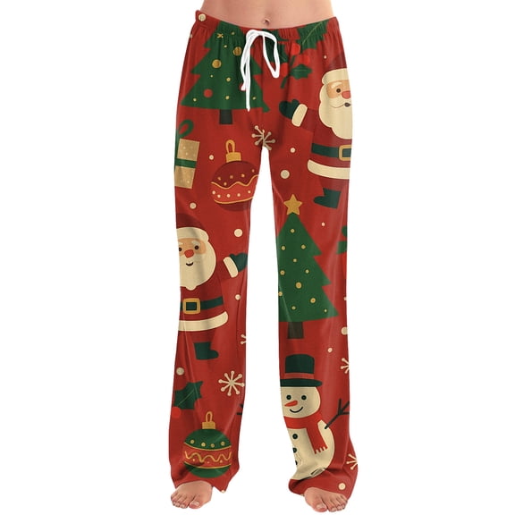 dGslk Women's Soft Pajama Pants with Festive Print Lightweight Drawstring Waist Sleepwear Lounge Bottoms for Comfortable Nights Vermilion F M