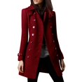 thumbnail image 1 of dGslk Women's Solid Color Button Lapel Woolen Button Long Sleeved Jacket Wine M, 1 of 1