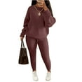 thumbnail image 1 of dGslk Women’s Two Piece Knit Sweater Set Long Sleeve Pullover Top and High Waist Pants Casual Lounge Outfits for Fall Winter Coffee M, 1 of 2