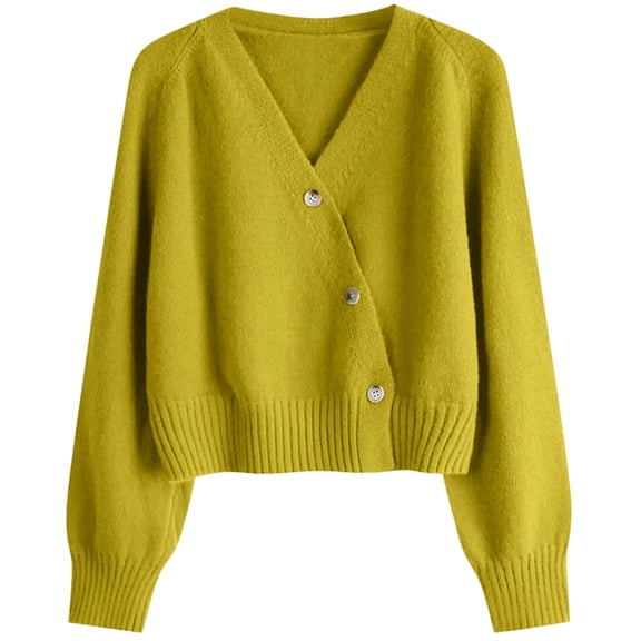 dGslk Women’s V Neck Long Sleeve Knit Cardigan Sweater with Button Closure Relaxed Fit Ribbed Hem and Cuffs Soft Material Green One Size