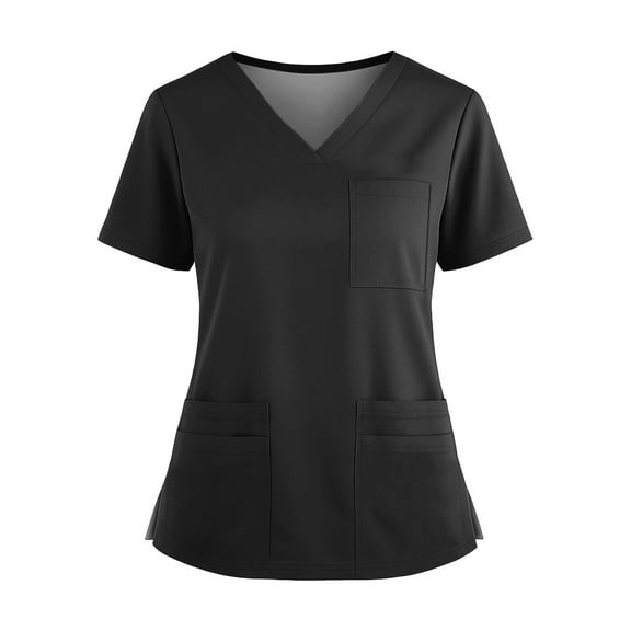 dGslk Women's V-Neck Top with 3 Pockets, Short Sleeve, Soft Breathable Fabric, Professional Medical Uniform for Nurses, Healthcare Black 4XL