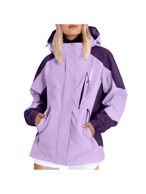 Women's Waterproof Ski Jacket, Windproof Winter Coat with Hood, Warm Fleece Lined Outdoor Snowboard Jacket for Hiking, Camping, and Snow Sports Light Purple L