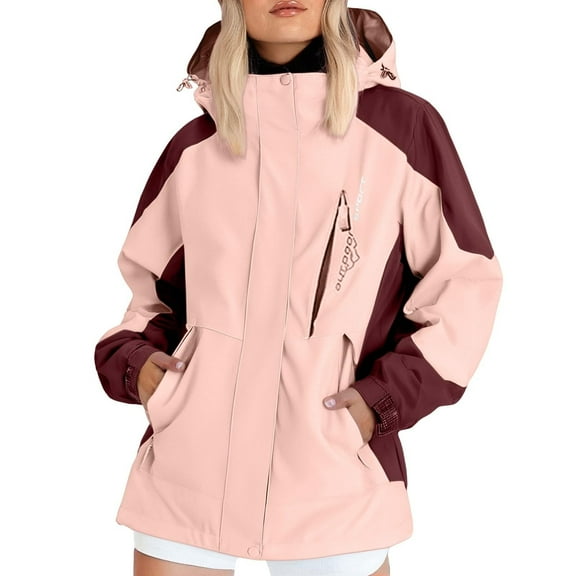 dGslk Women's Waterproof Ski Jacket, Windproof Winter Coat with Hood, Warm Fleece Lined Outdoor Snowboard Jacket for Hiking, Camping, and Snow Sports Pink L