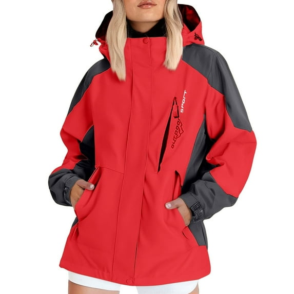 dGslk Women's Waterproof Ski Jacket, Windproof Winter Coat with Hood, Warm Fleece Lined Outdoor Snowboard Jacket for Hiking, Camping, and Snow Sports Red S