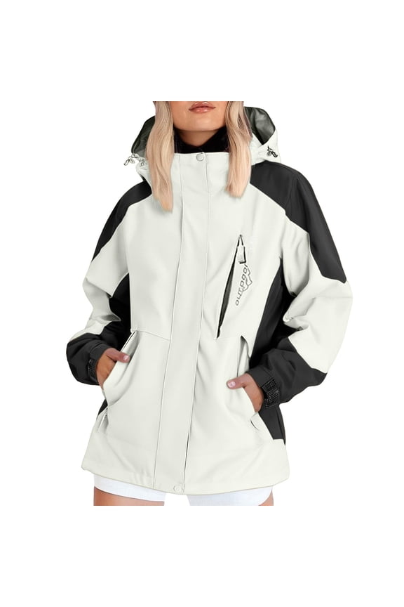 Women's Waterproof Ski Jacket, Windproof Winter Coat with Hood, Warm Fleece Lined Outdoor Snowboard Jacket for Hiking, Camping, and Snow Sports White 3XL